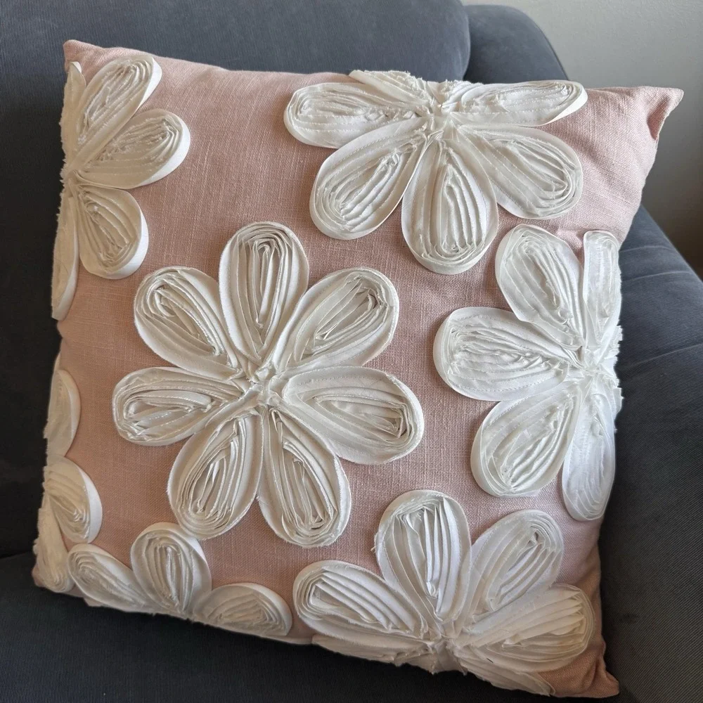 Pier 1 Imports Rose Pink Throw Pillow ~ Beautiful White Floral Flower 16